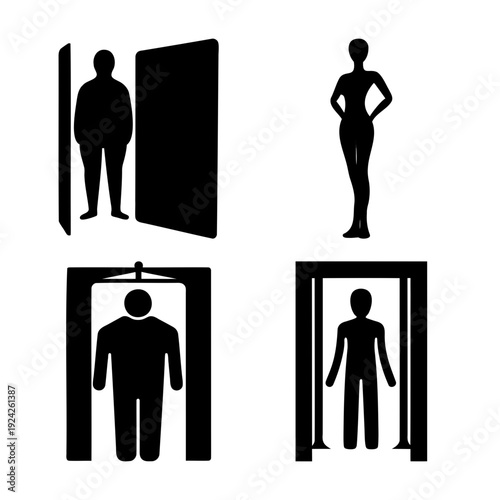 Security and access control icons illustrating individuals at doorways and scanning checkpoints