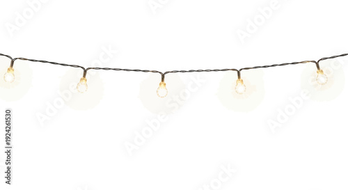 String of warm glowing fairy lights, isolated white background