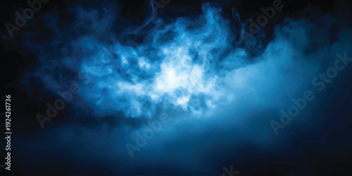 A dramatic and mysterious cloud of swirling blue smoke or fog against a dark background