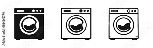 Washing Machine with Laundry Cycle Icon Set