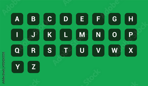 Green Background Square Alphabet Letter Icons A-Z – Flat Initial Letter Set