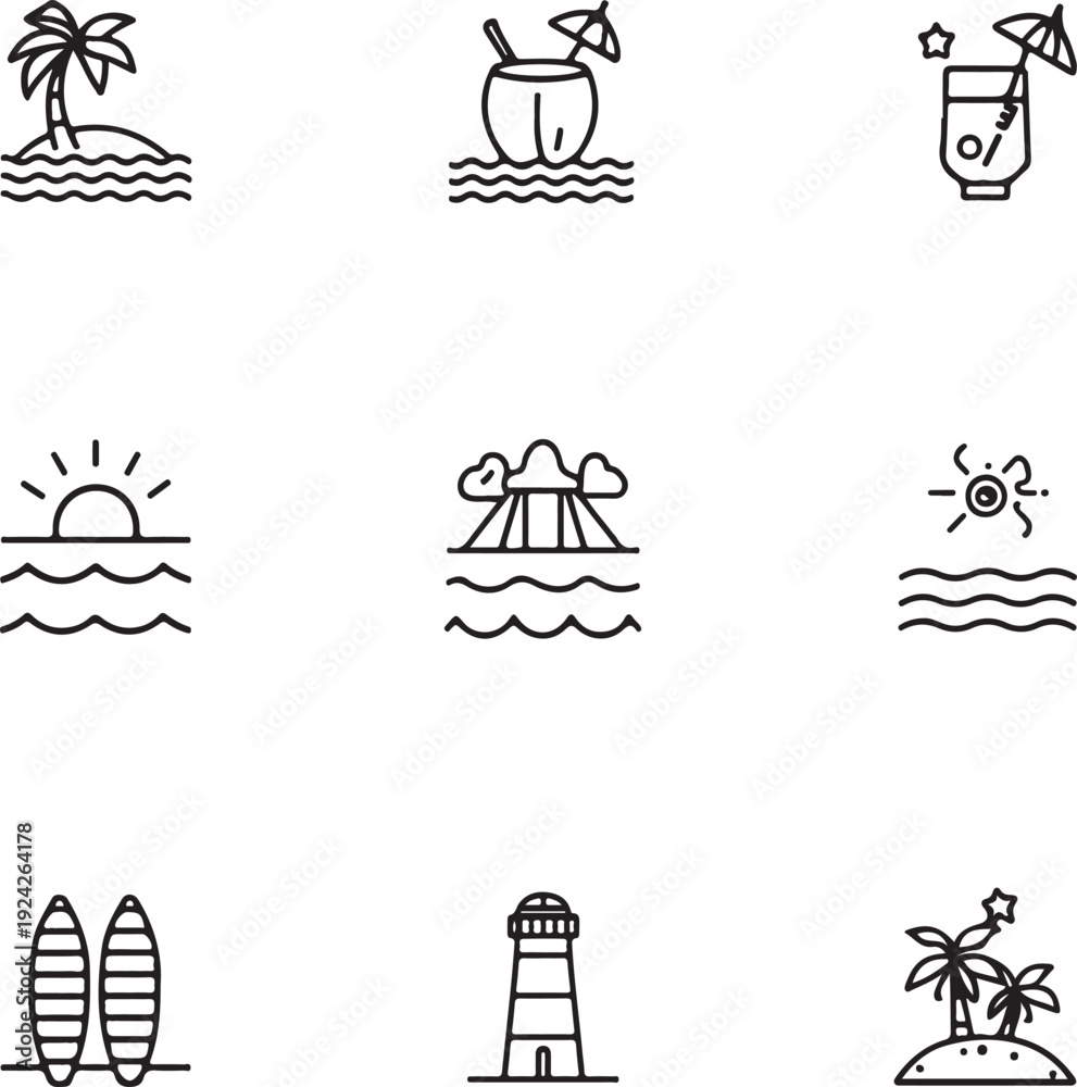 Fototapeta premium Simple Set of Travel Related Vector Line Icons.