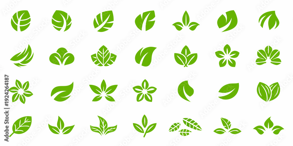 Obraz premium Collection of vibrant green leaf shapes and floral elements