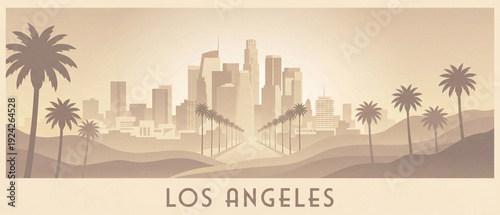 minimal los angeles skyline poster in beige tones with palm trees
