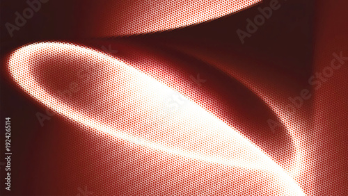 Abstract vector illustration of glowing red light streaks with halftone dots