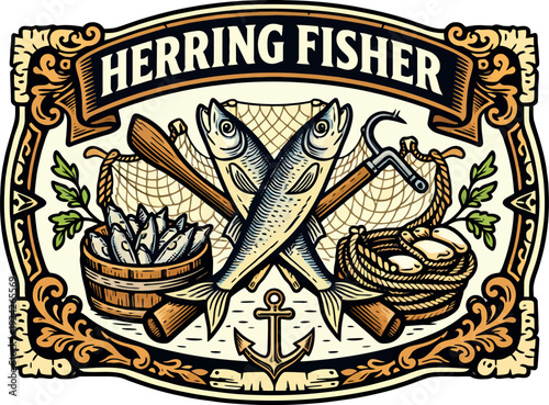 Herring Fisher Vintage Nautical Badge Logo EPS