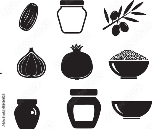 Sunnah fruits silhouette set featuring dates and pomegranate icons