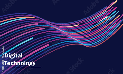 Digital technology abstract background with colorful lines and text