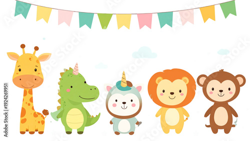 Set of cartoon animals character. White background. Vector illustration 