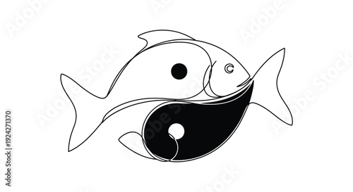 Harmonious balance of opposites represented through dual fish yin yang symbol in simple yet profound illustration