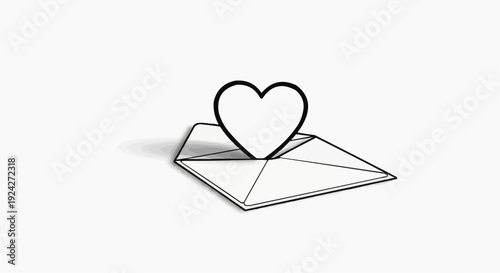 A minimalist vector graphic of an open envelope with a heart emerging from it