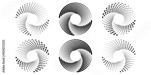 Dotted and linear sound wave signal set. Radial radio and music audio icon collection. Rippled radar vibration element sign bundle. Black curved impulse lines pack. Echo soundwave symbols. Vector