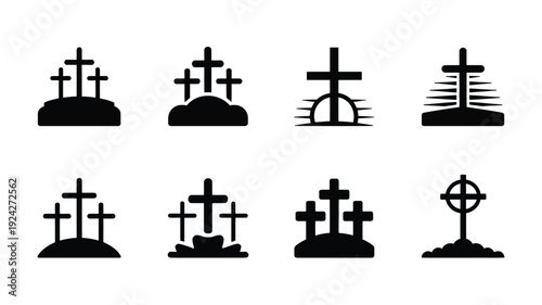 Good friday silhouette logos and crosses on white background for easter or religious designs