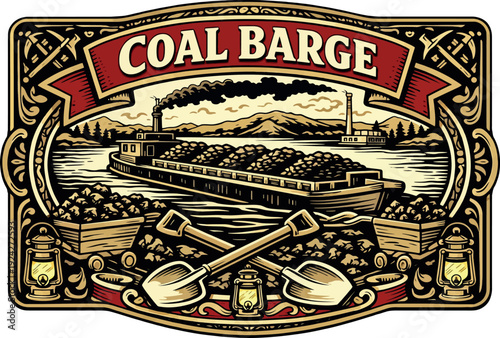 Coal Barge Vintage Industrial Badge Logo EPS