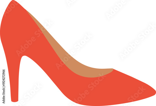 A red high-heeled pump is illustrated in a clean flat design against