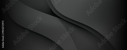 Dark deep black dynamic abstract vector background with wavy lines. Modern creative halftone premium gradient. 3d cover of business presentation banner for sale event night party. Soft shadow dots