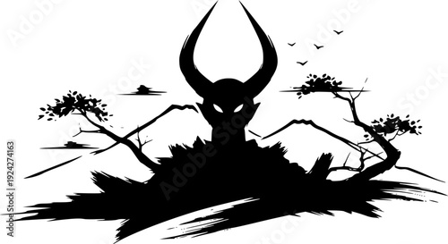 Monochrome Brushwork: Emerging horned figure in minimalist Japan
