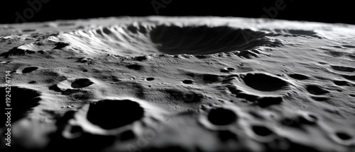 Close view of the moon's surface showing craters in black and white on a dark background capturing detailed textures and forms at night