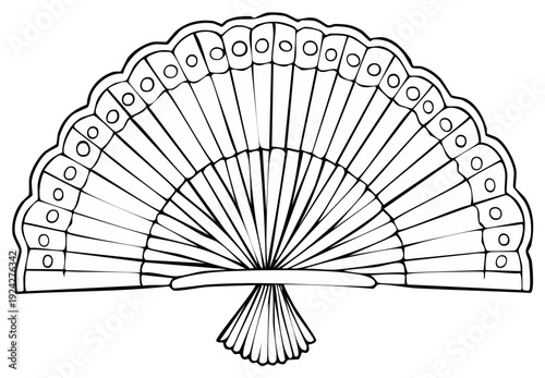 Elegant Open Handheld Folding Fan with Decorative Circles on Ribs and Handle