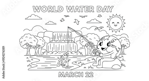World Water Day coloring page, illustration for March 22