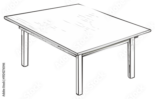 Minimalist Rectangular Table With Four Legs Line Art Illustration