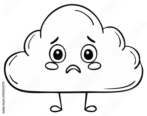 Cartoon Cloud with Sad Expression and Tears Depicting Sadness and Sorrow.