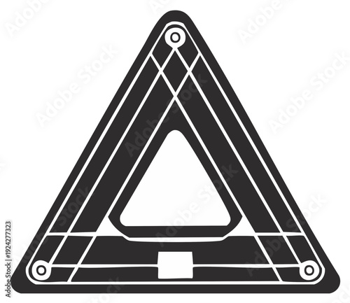 Geometric triangle with abstract internal structure and circular accents