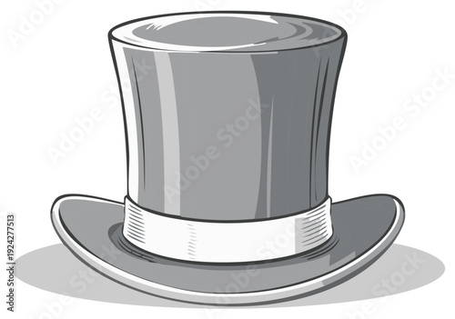 Classic Grey Top Hat with White Band Artistic Illustration