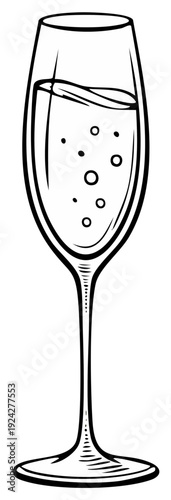 Hand-drawn outline of a flute glass filled with bubbly champagne