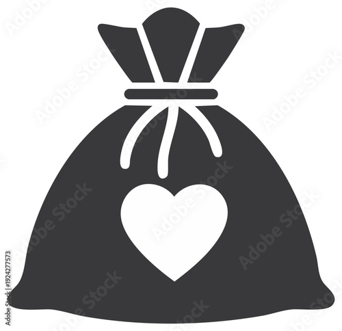 Charity bag with heart symbol, representing love generosity and donation concepts