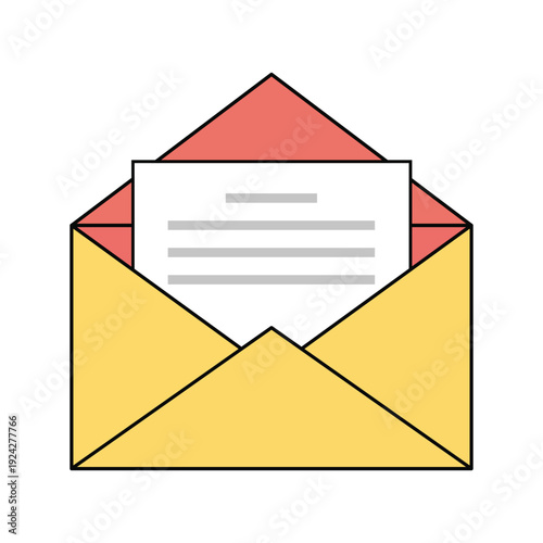 Open Envelope: An illustration of a open envelope, revealing a letter, symbolizing communication, messages, and correspondence.