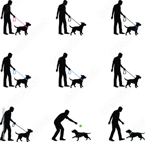 Dog Training Commands Sequence Silhouette Vector Illustration