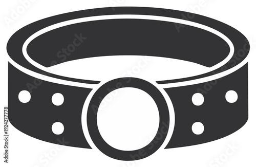 Black pet collar icon with circular tag area and decorative rivets vector illustration