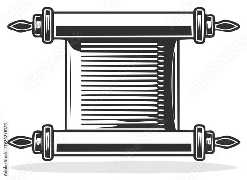 Ancient Scroll with Text Unrolled on Wooden Rollers for Historical Document