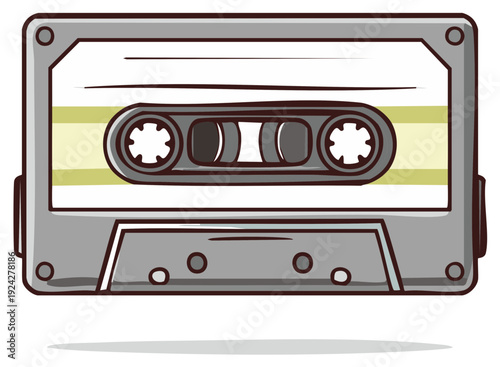 Illustration of a Gray Audio Cassette Tape Used for Recording, Storing and Playing Sound