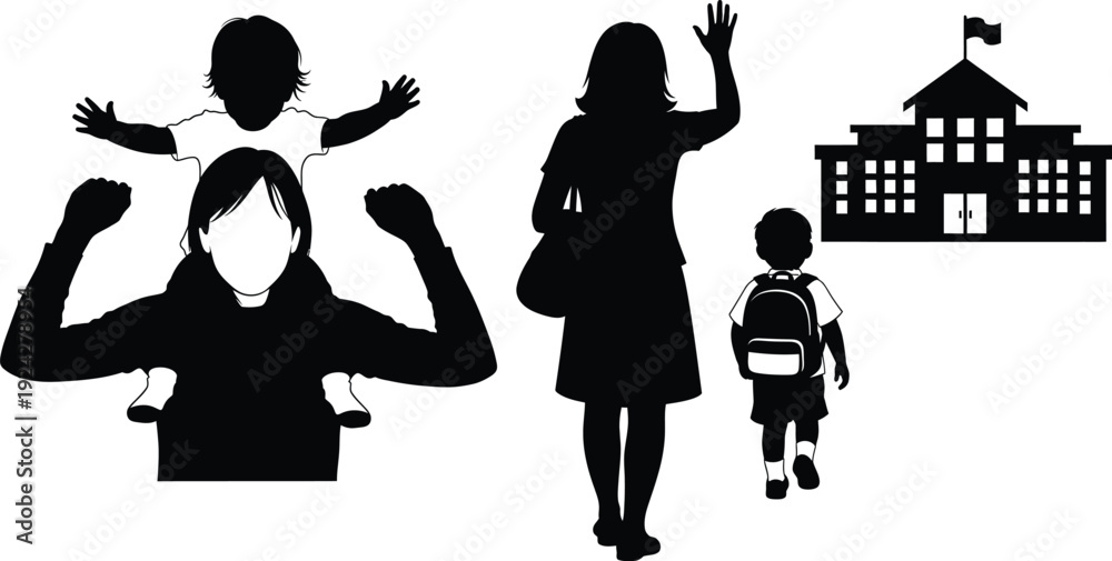 Εκτύπωση καμβά School morning chaos silhouette