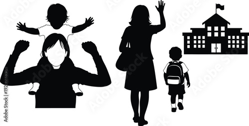 School morning chaos silhouette