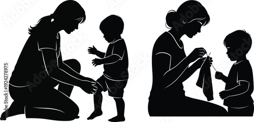 Mother and child interaction silhouette