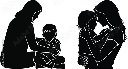 Silhouette of family and child emotions