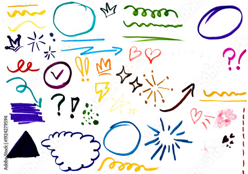 Wallpaper Mural Marker line hand drawn arrow, highlight scribble set. Sketch color hand drawn marker line arrowbrush element shape graphic. Doodle scribble paint underline, circle frame icons. Vector illustration Torontodigital.ca