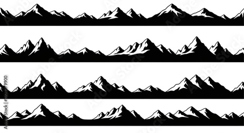 Seamless mountain range silhouette vector illustration.