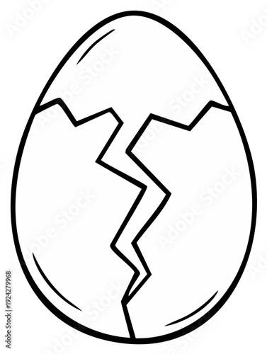 Cracked Egg Illustration with Jagged Break on White Background