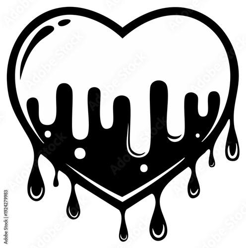 Melting Heart Symbol Dripping Liquid Black Silhouette Abstract Love Concept