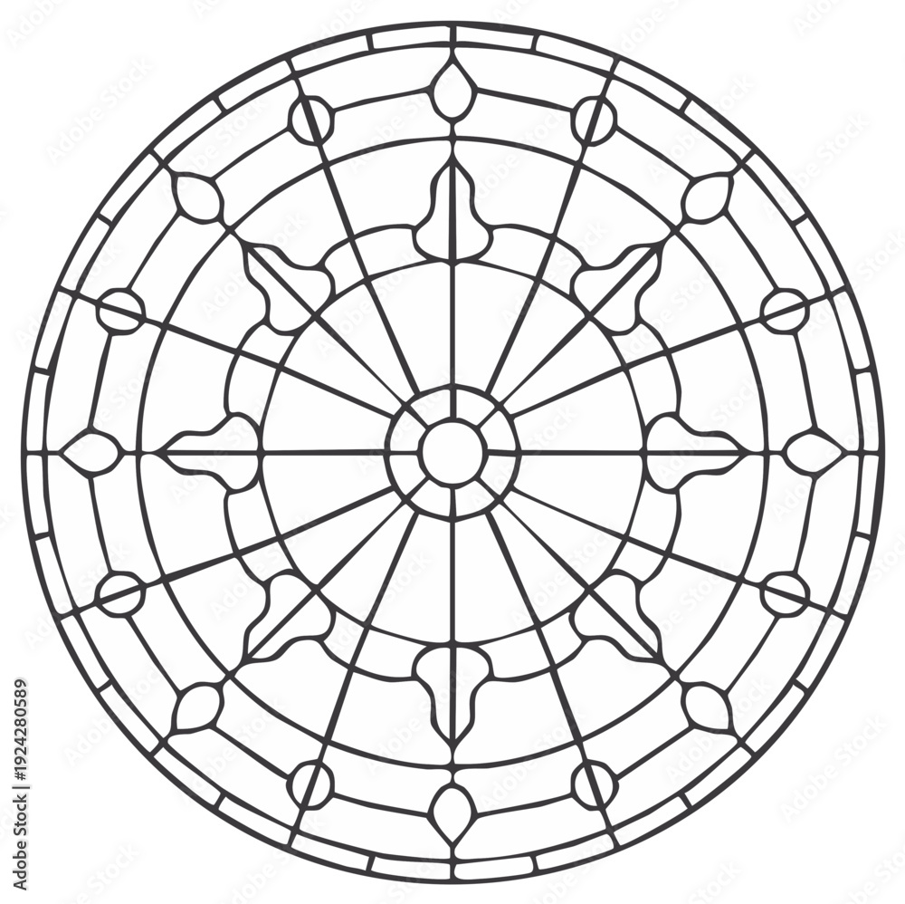 Obraz premium Abstract circular stained glass design black and white art illustration.