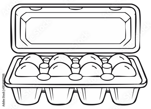Open Carton of Eggs Line Art Illustration for Food and Cooking
