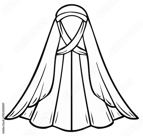 Outlined illustration of a traditional veil head covering