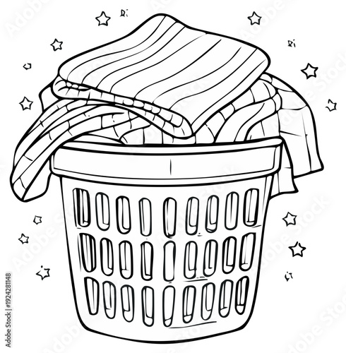 Laundry basket overflowing with clean folded textiles