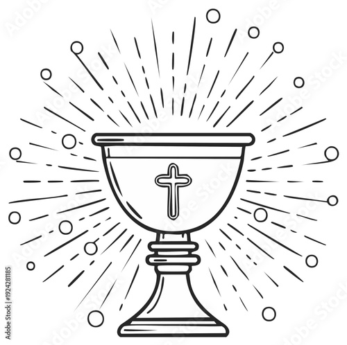 Holy Chalice with Radiant Cross and Bursting Light Rays Symbolizing Faith