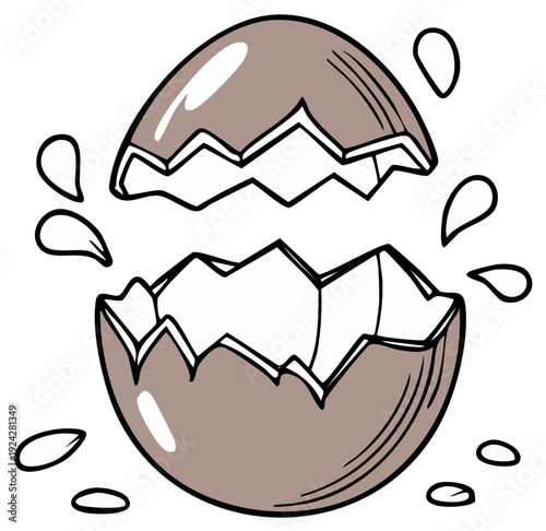 Cracked open eggshell with droplets symbolizing breaking or new beginnings