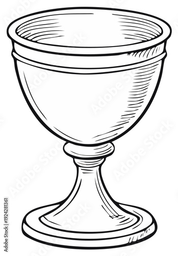 Antique chalice goblet with ornate detailing in black and white line art